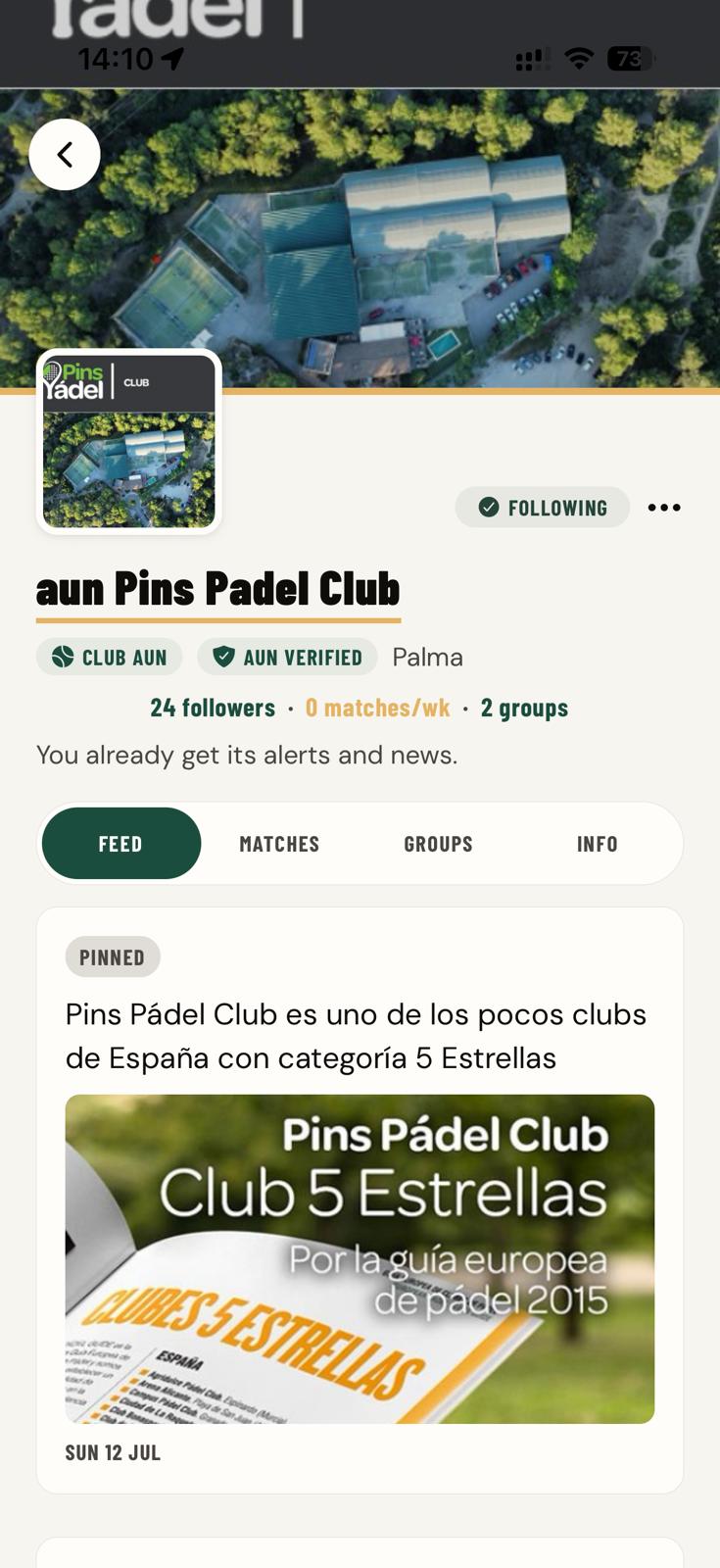 An AUN club page with its feed and pinned news